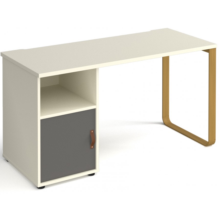 Cairo Straight Desk with Brass Leg and Integrated Cupboard